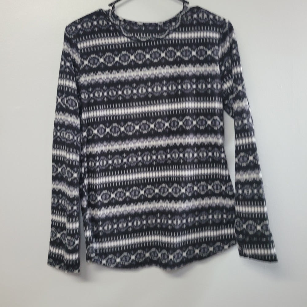 ClimateRight by Cuddl Duds Fleece Base Layer Top Large Black White Fair Isle